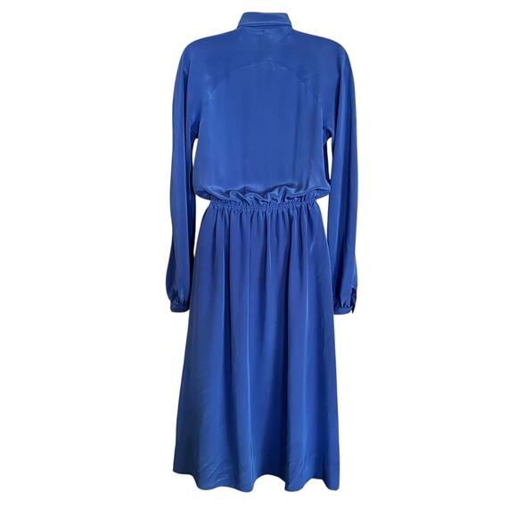Vintage Halston III Blue Satin Tie-Neck Blouson Midi Secretary Shirt Dress XS/S - Picture 2 of 8